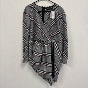Gabrielle Union Plaid Asymmetrical Wrap Dress XXL NWT Gray Burgundy Black